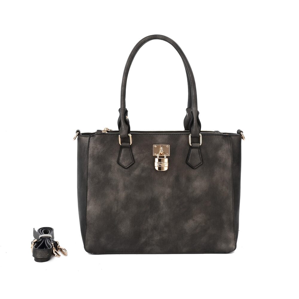 9676 Italy “Lock Me Luxe” Structured Padlock Satchel – Designer Handbag